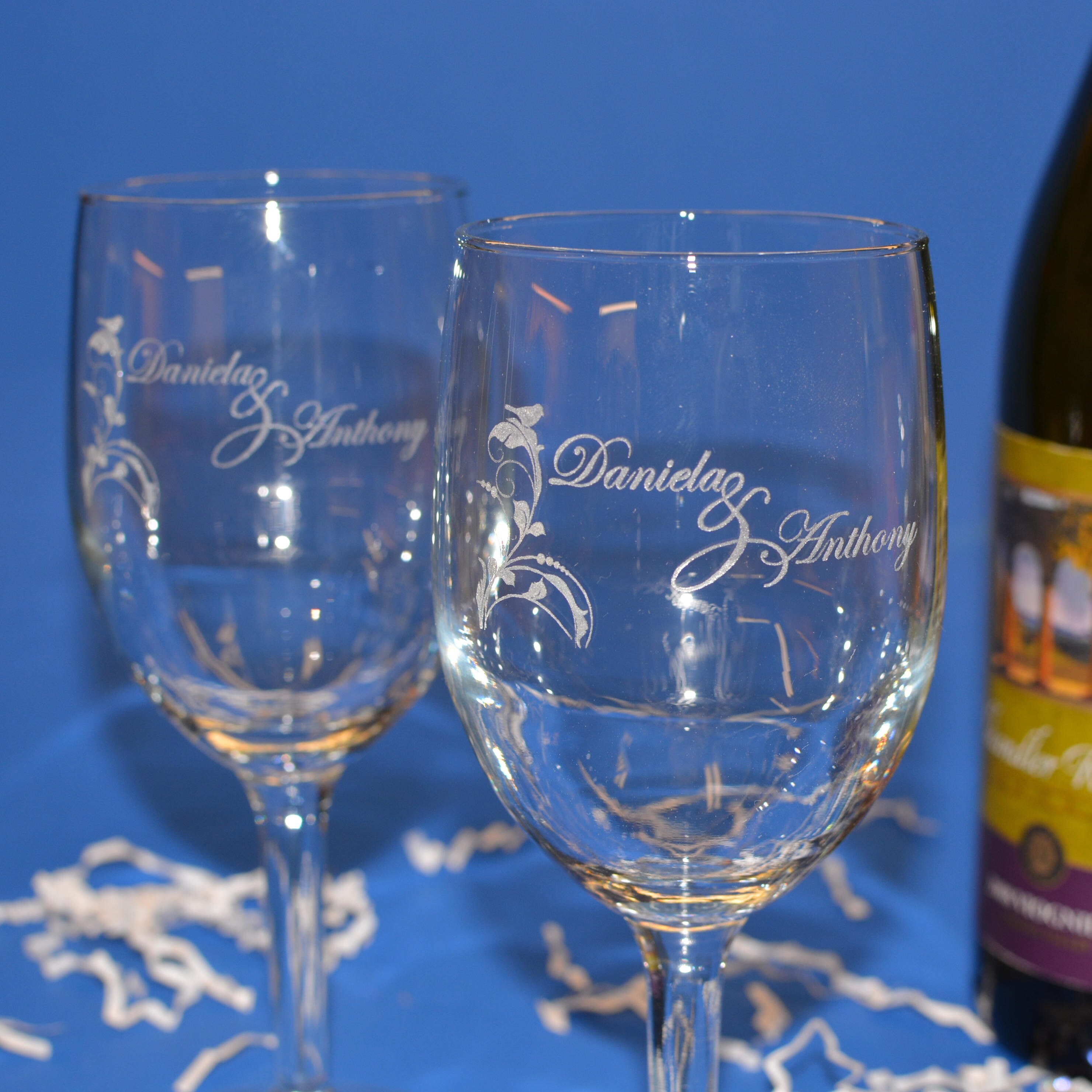 Personalized Wedding Ceremony Wine Box with 2 Custom Glasses