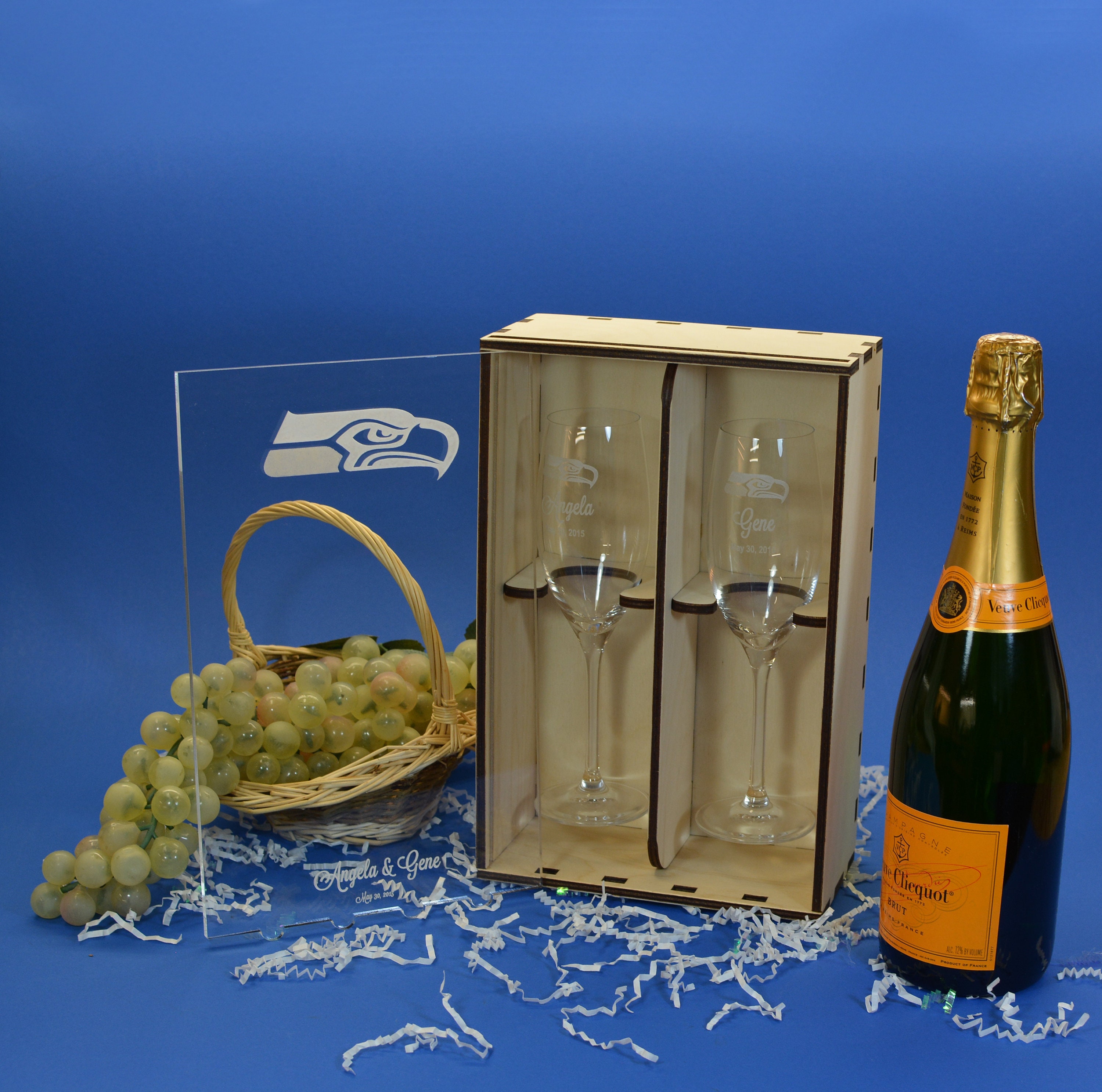 Personalized Champagne Flute Gift Box with Acrylic Front and 2 Custom