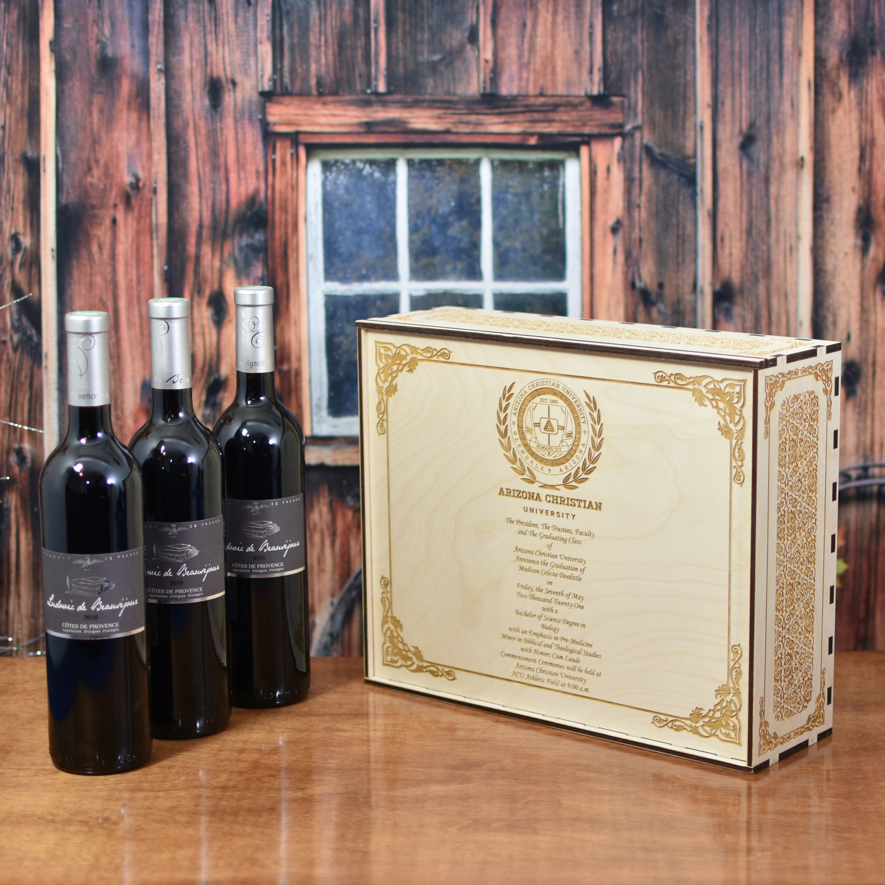 Caja madera regalopara 3 botellas vino EF02