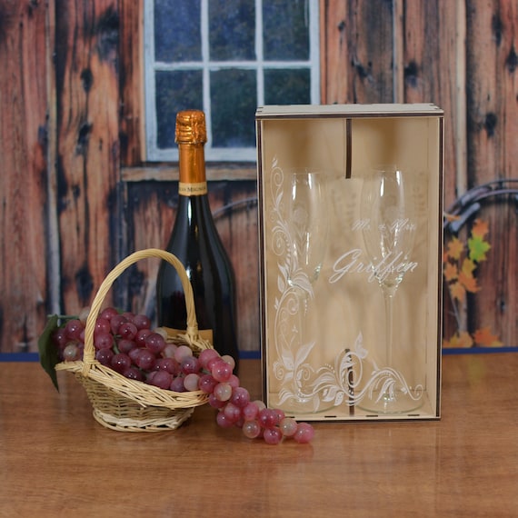 Champagne Flute Gift Box With Acrylic Front Cover Personalized - Etsy