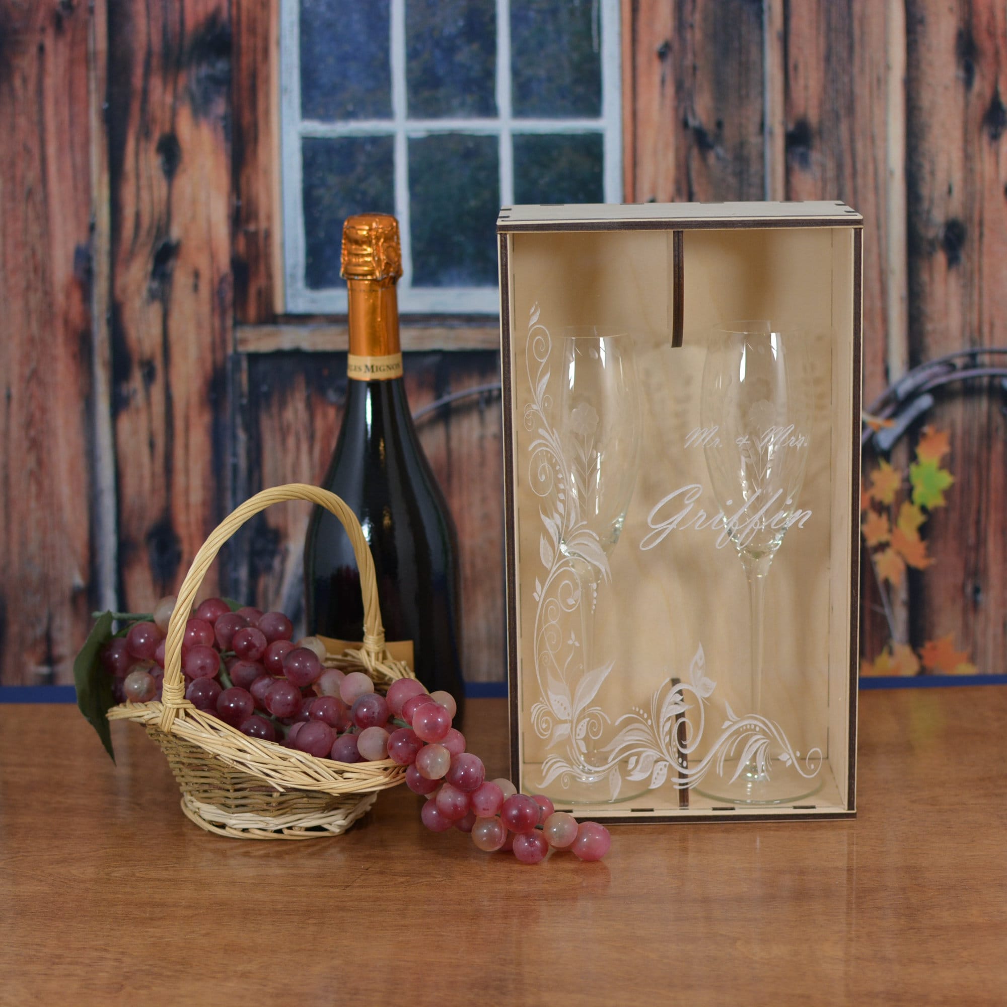 Personalized Champagne Flutes Box Set - Home Wet Bar