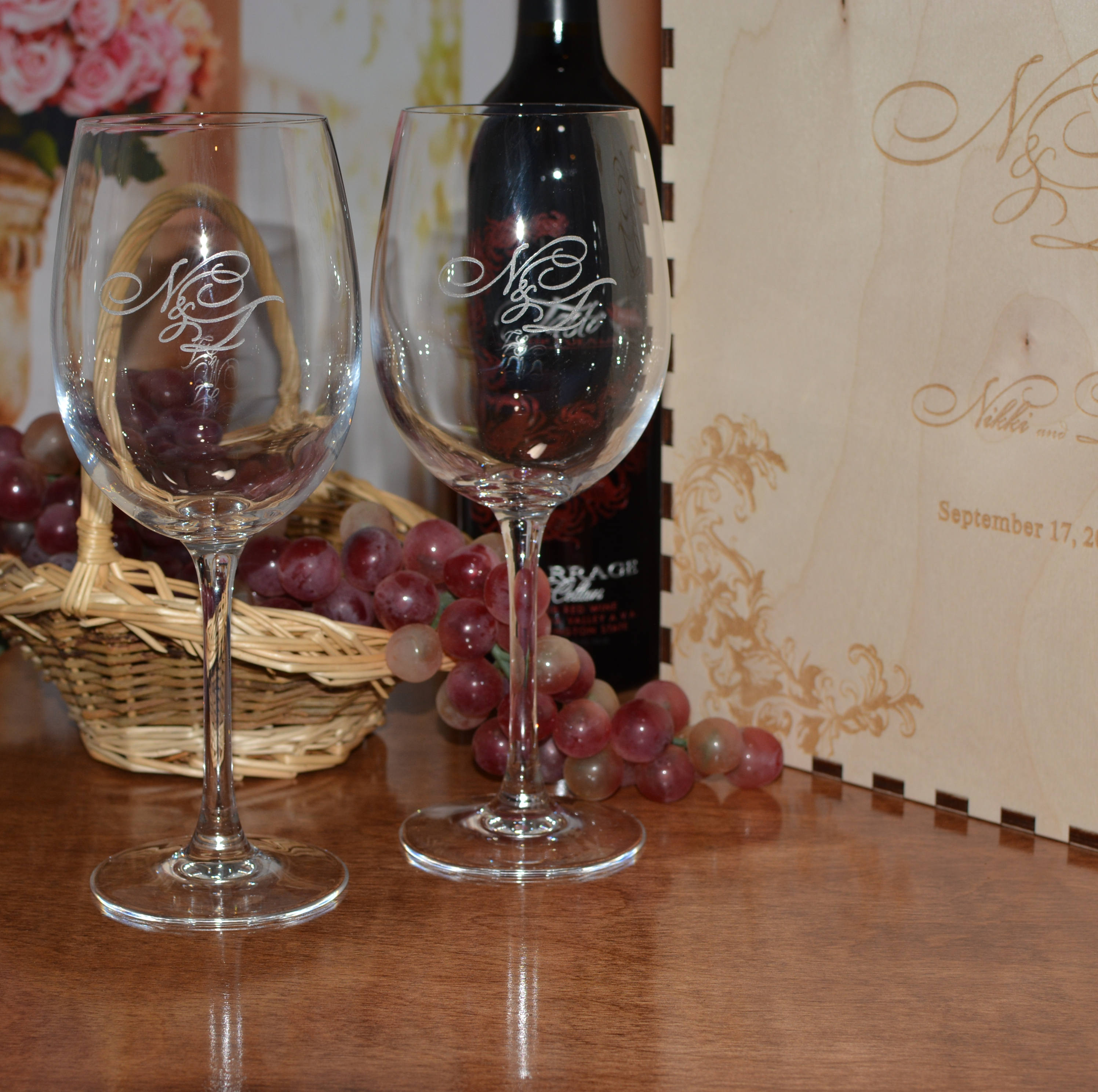 Personalized Wedding Wine Glasses set of TWO Custom Engraved 