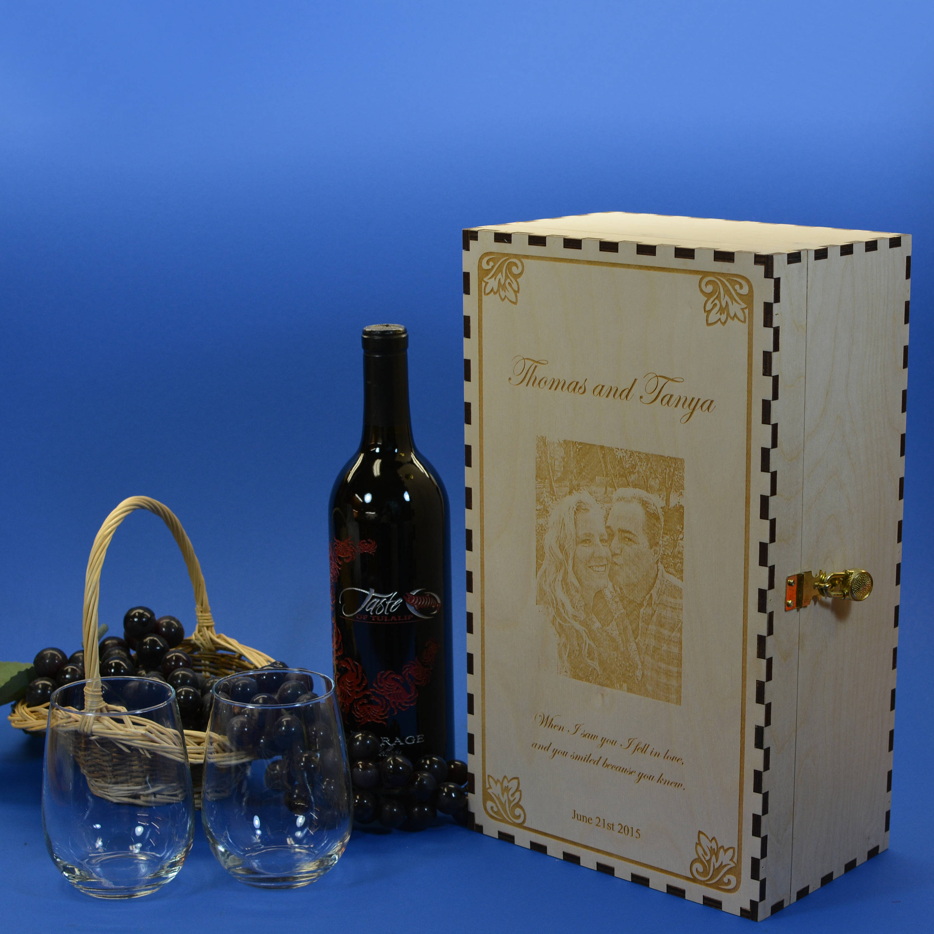 Personalized Wedding Ceremony Wine Box with Padlock & Keys with 2