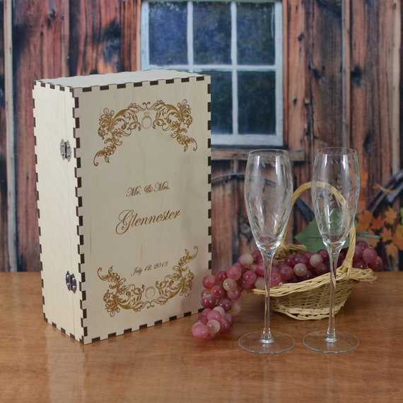 Engraved Wood Champagne Flute Gift Box Personalized by You