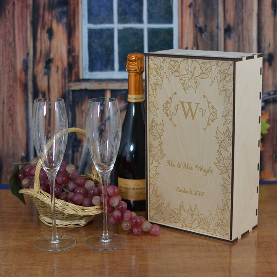 Wood Champagne Flute Gift Box Personalized by You