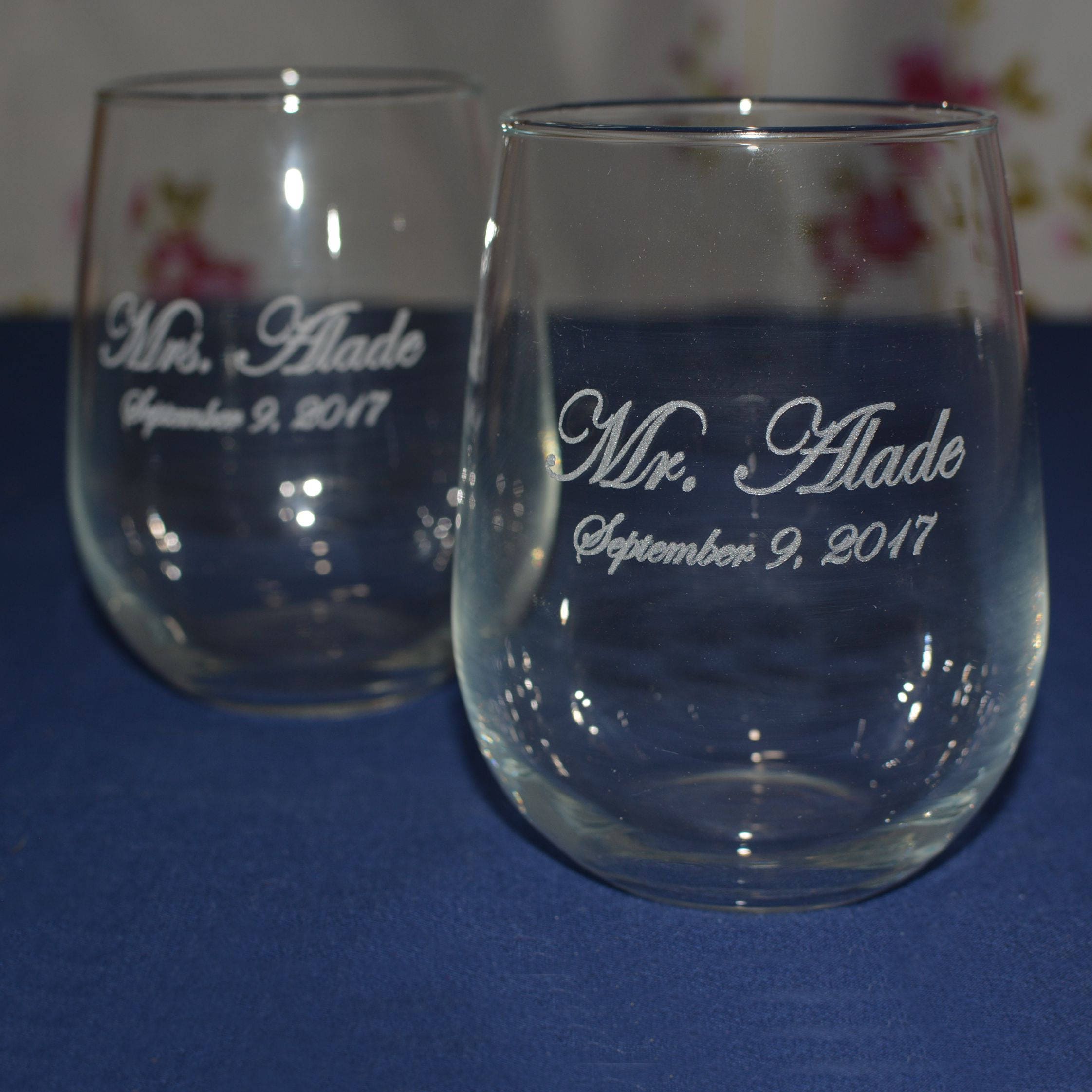 Personalized Wedding Ceremony Wine Box with 2 Stemless Wine Glasses