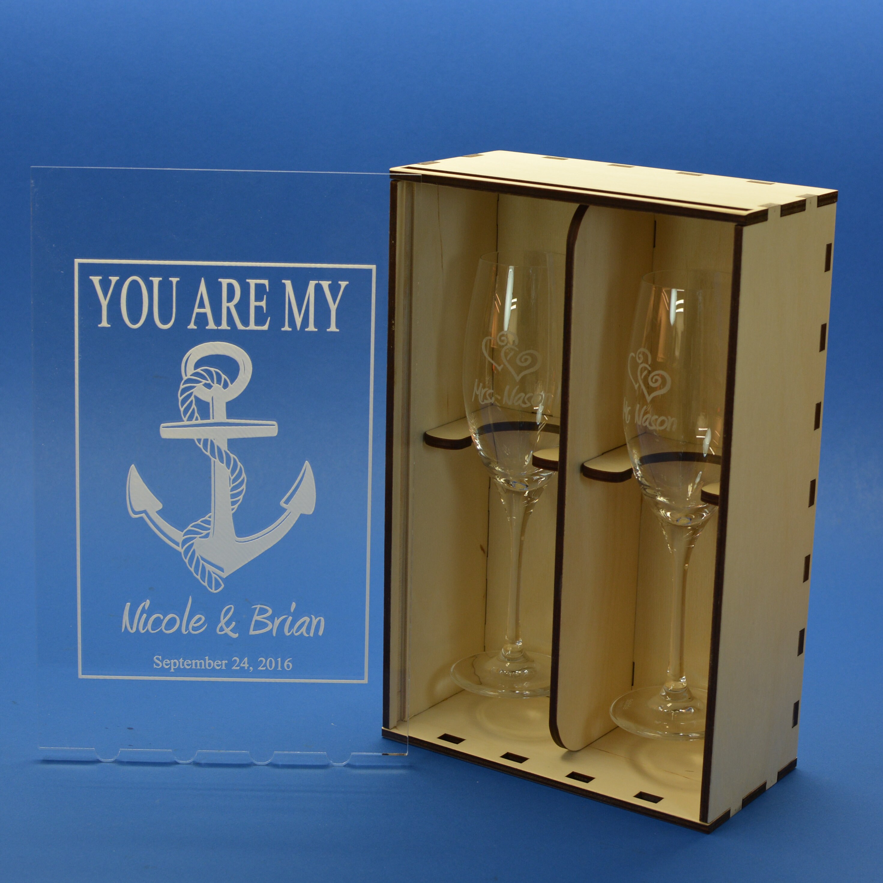Personalized Champagne Flute Gift Box With Acrylic Front and 2 Etsy