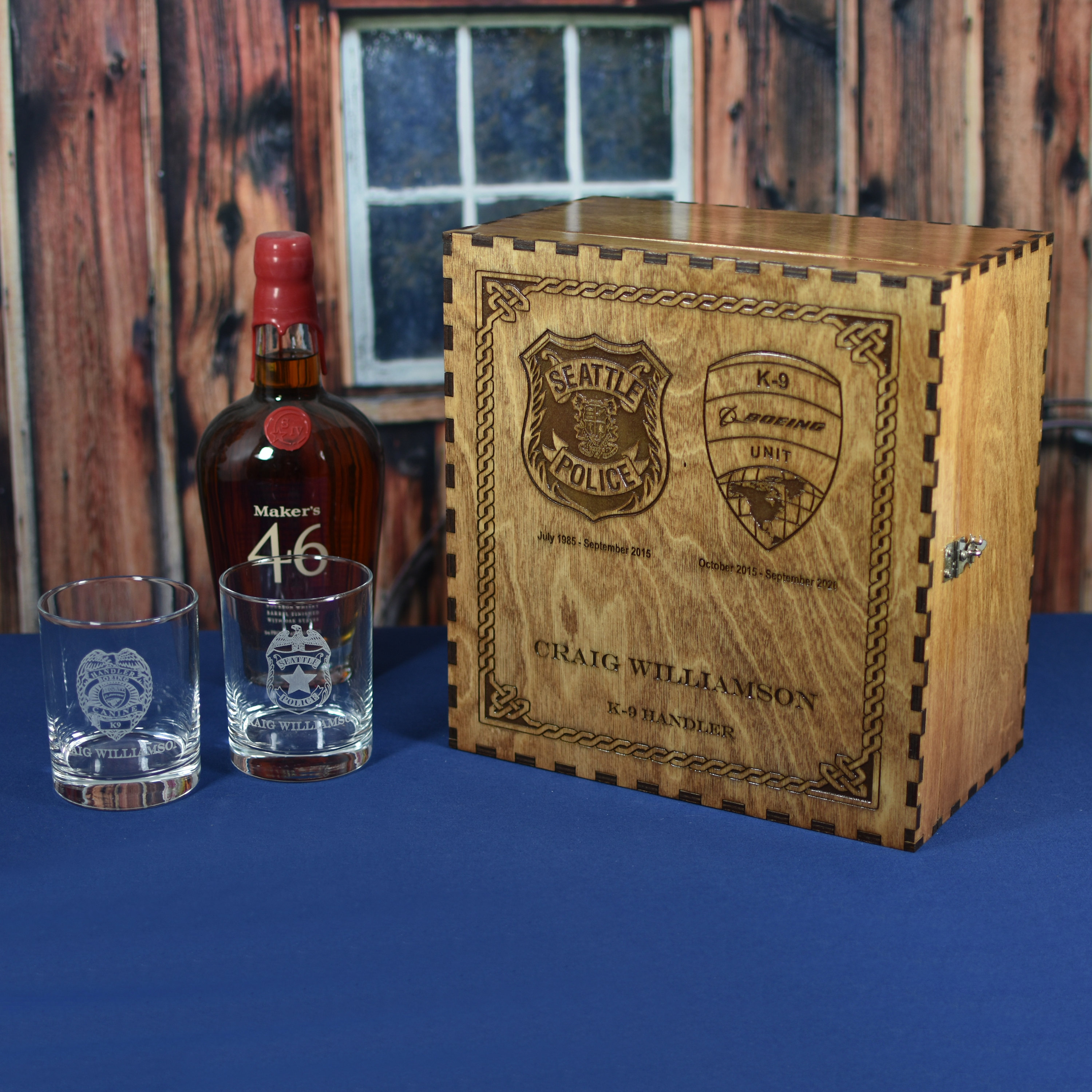 Personalized Spirits Whiskey Liquor Box with 2 Custom Etched Drink