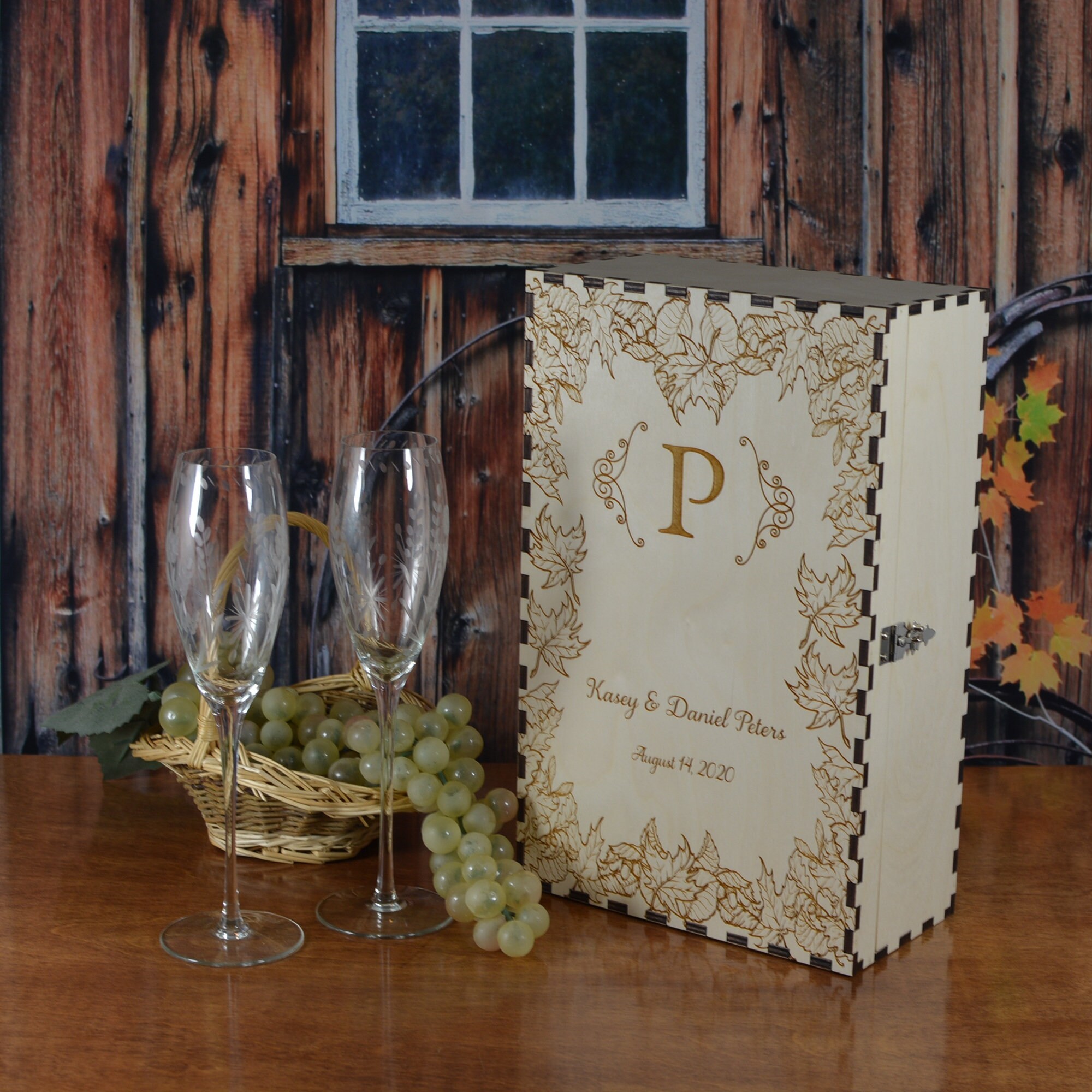 Wood Champagne Flute Gift Box Personalized by You for the Wedding