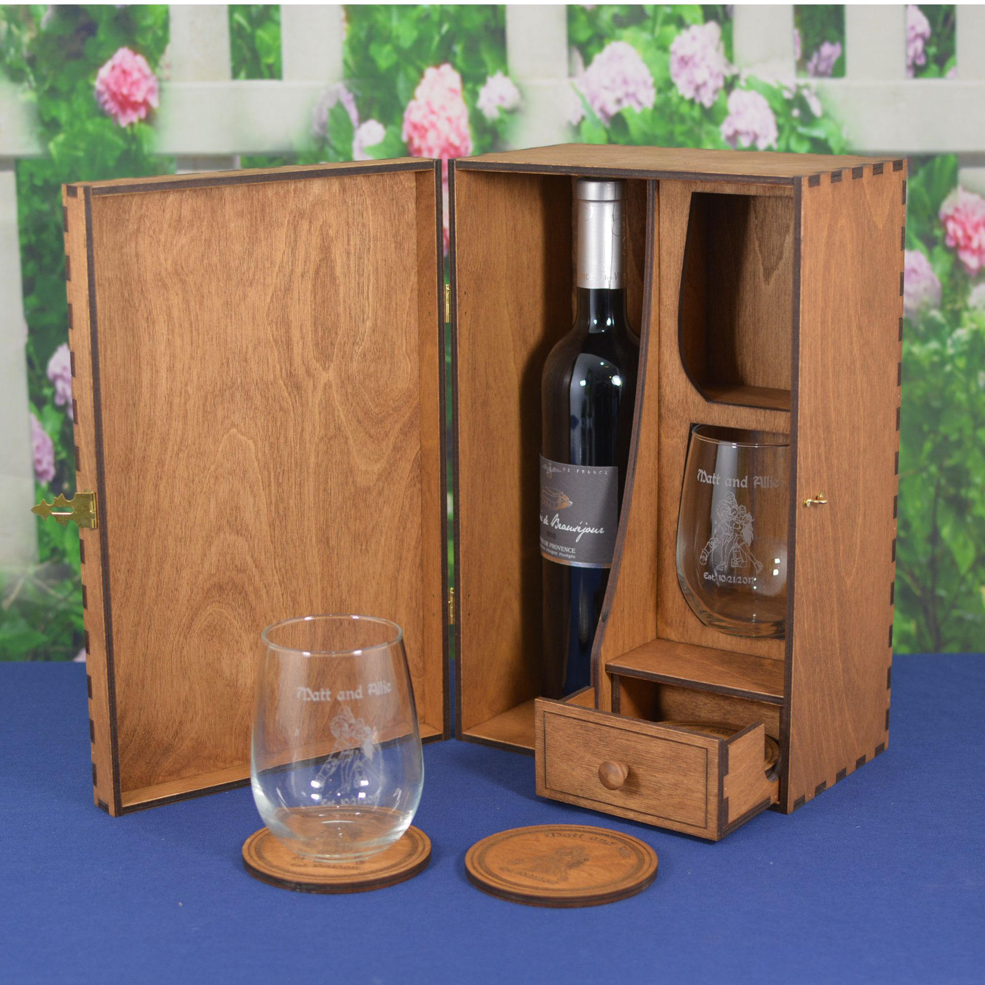 Personalized Wedding Ceremony Wine Box with Padlock & Keys with 2