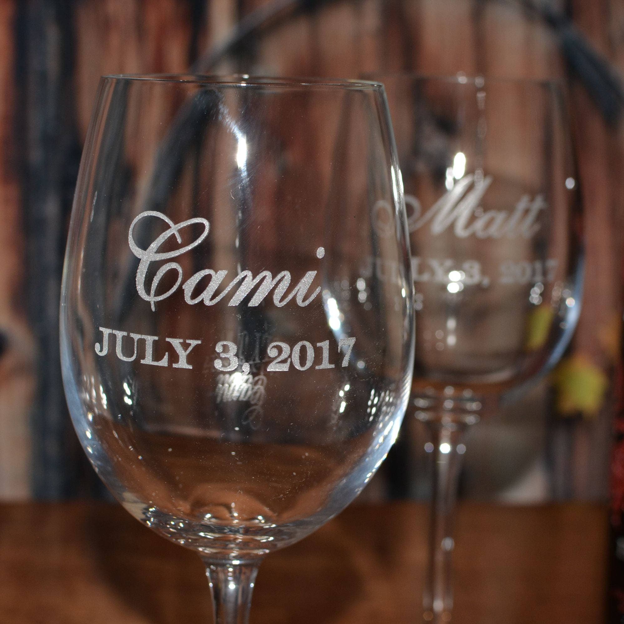 Personalized Wedding Ceremony Wine Box with 2 Crystal Wine Glasses