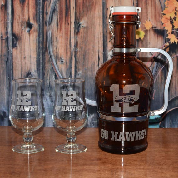 Personalized 2 Liter Belgian Growler with 2 Pints or 2 Tulip Glasses