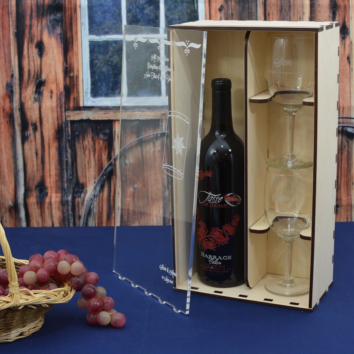 Wine Gift Box With Clear Acrylic Front Cover and 2 Etsy
