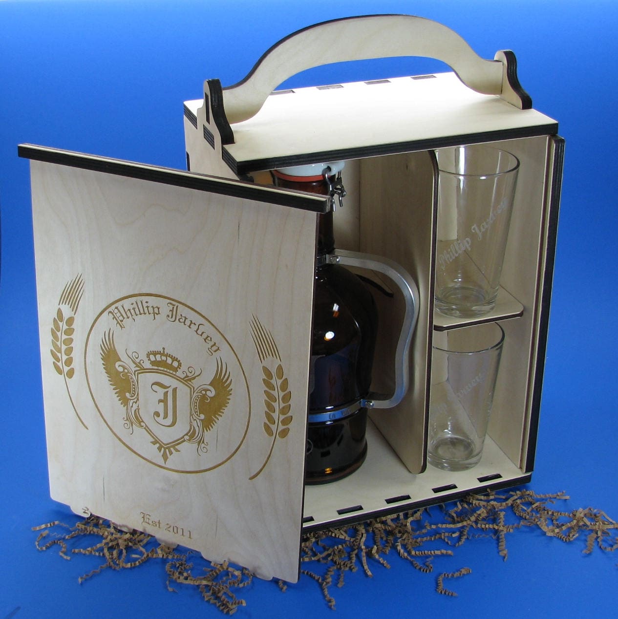 Wood Gift Box Set with 2 liter Grolsch Growler and 2 Pint or Belgian