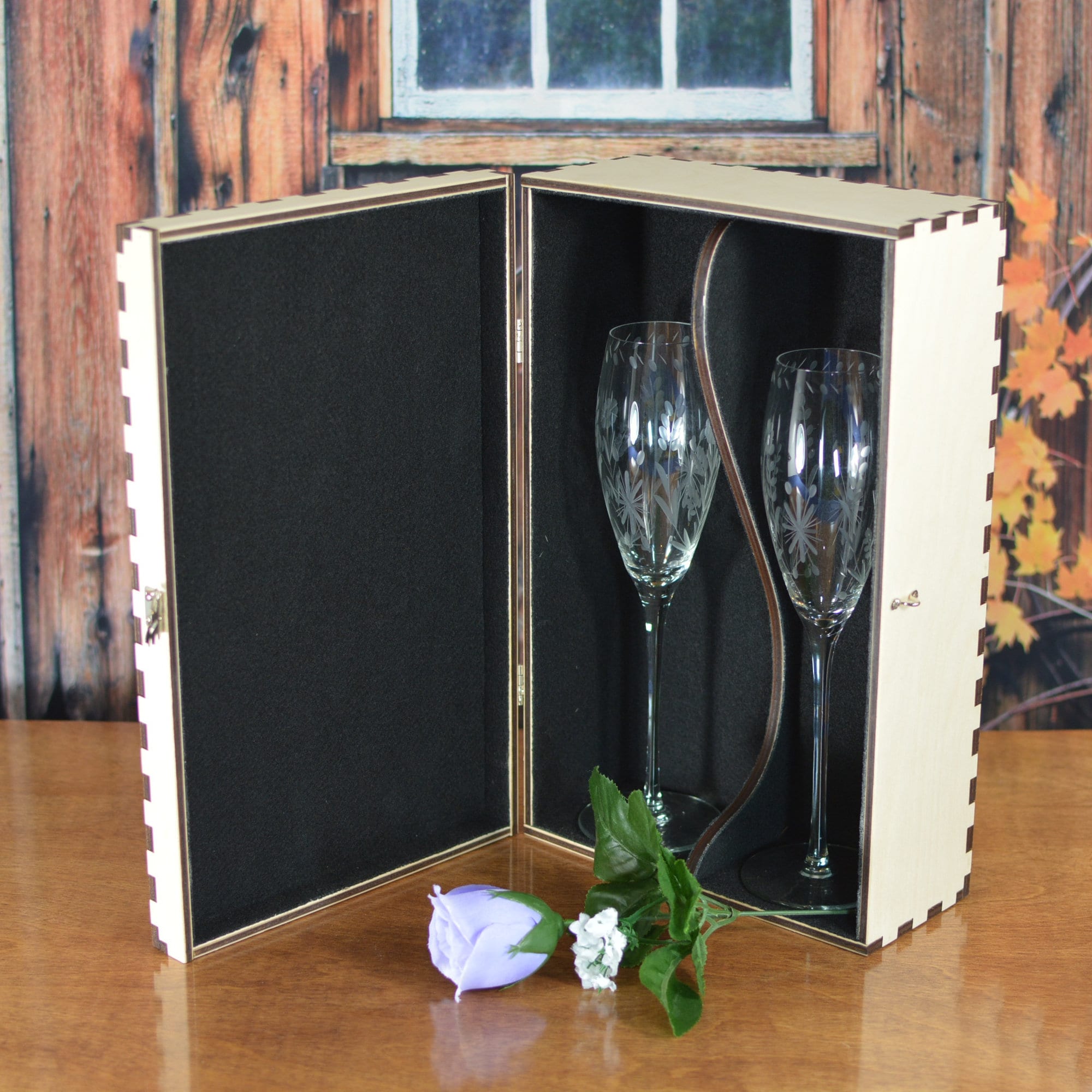 Engraved Wood Champagne Flute Gift Box Personalized by You