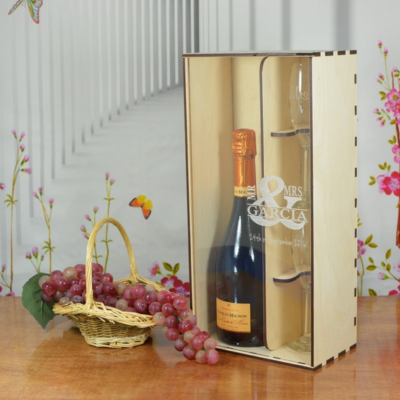 Champagne Gift Box with 2 Etched Flutes With Clear Acrylic Front Personalized by You