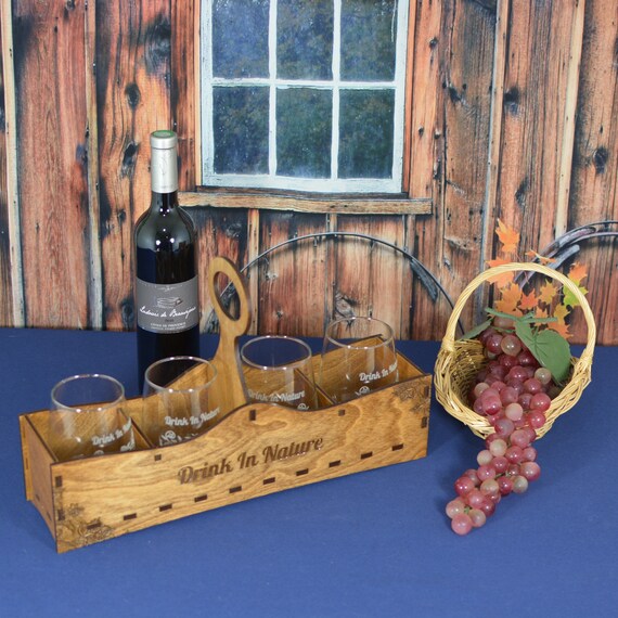 Glass Carrier with 4 Personalized Stemless Wine or Whiskey Etsy