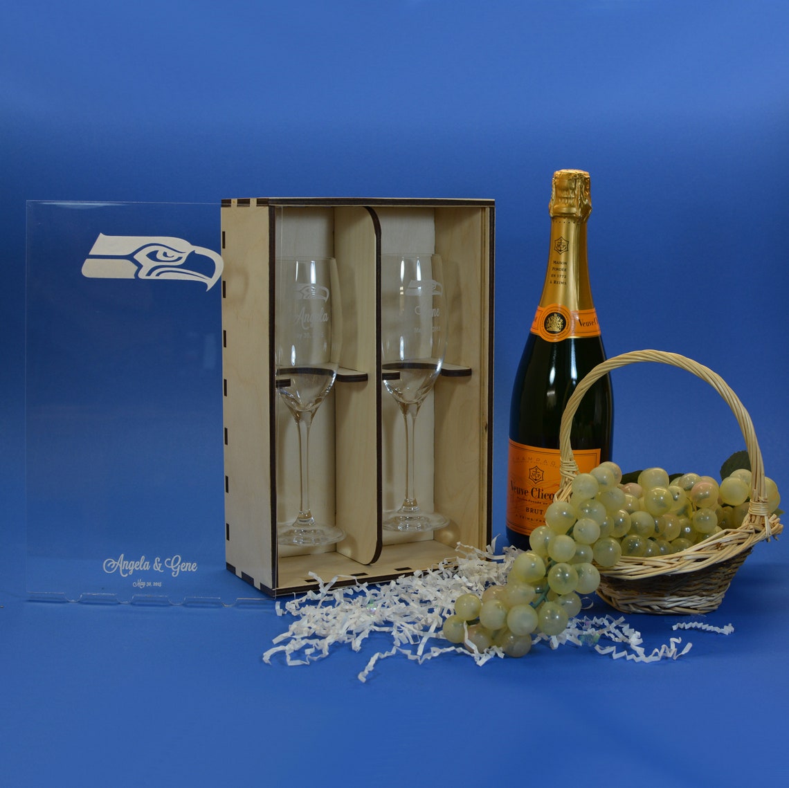 Personalized Champagne Flute Gift Box with Acrylic Front and 2 Etsy