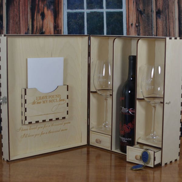 Greeting Card or DVD Holder / Pocket for Hinged Gift Box or Wine or Spirits Barrel