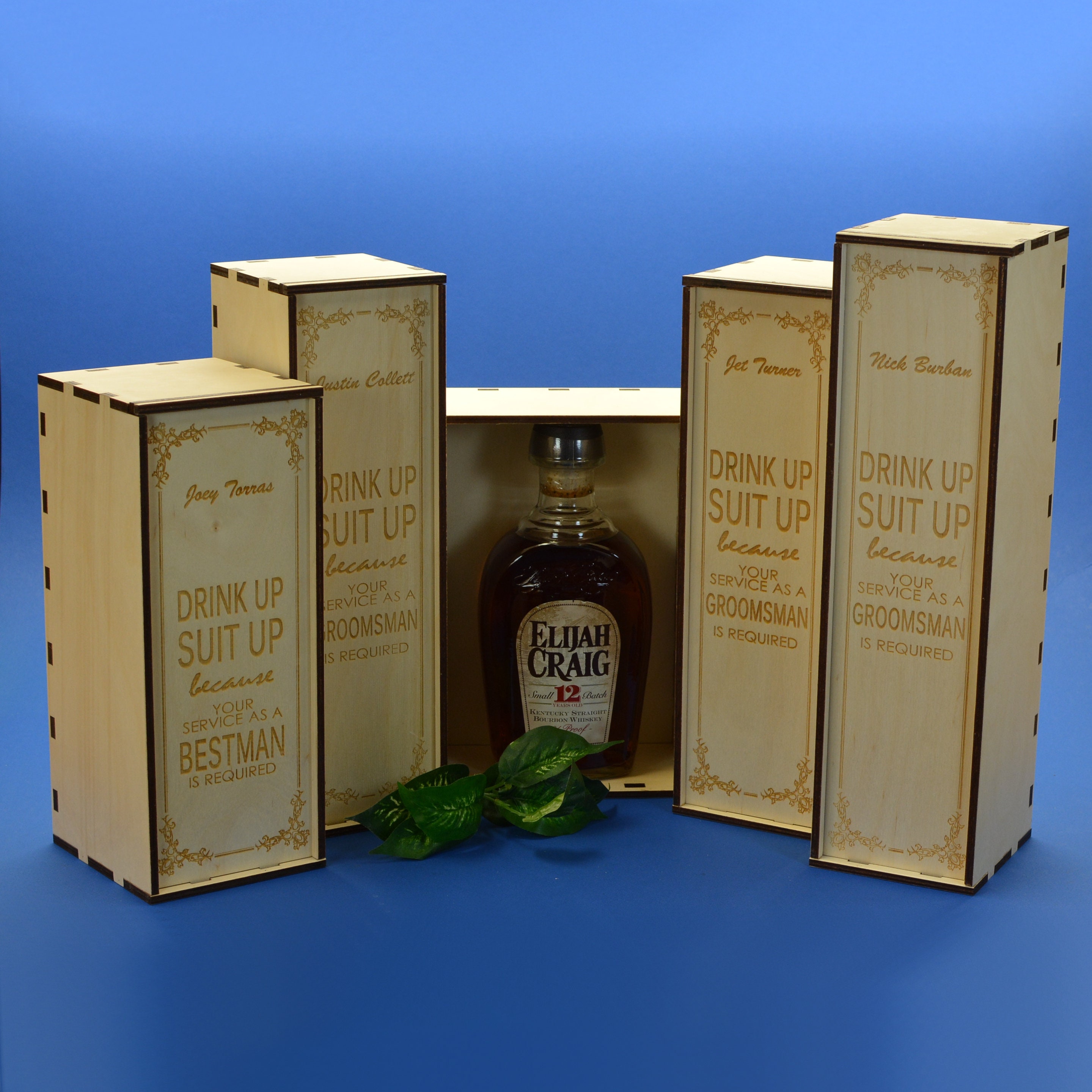 A Set of 5 Personalized Wood Spirits Gift Boxes for your Etsy