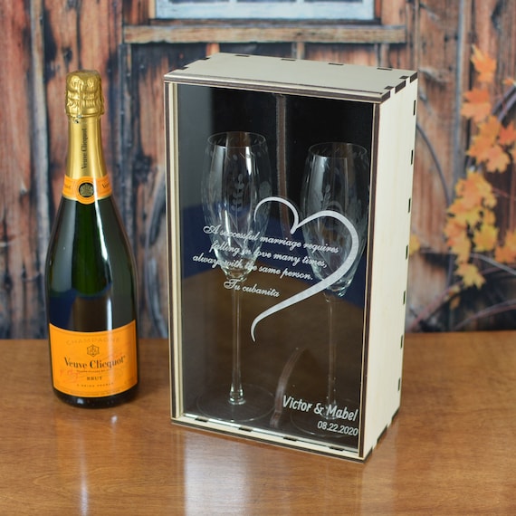 Champagne Flute Gift Box with Acrylic Front Cover Personalized by You to Store the Wedding Couples Toasting Flutes