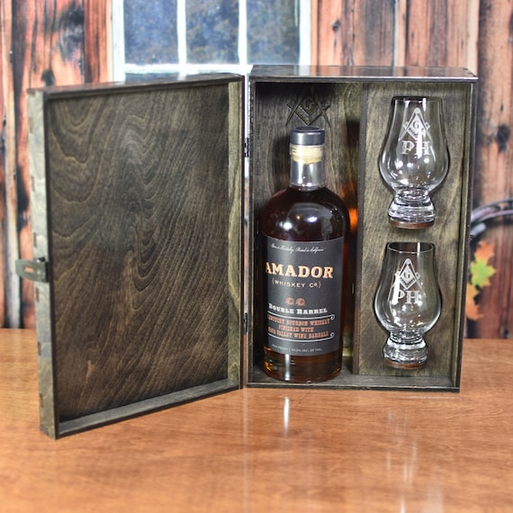 Personalized Spirits Whiskey Liquor Box with Your Choice of 2 Whiskey Glasses