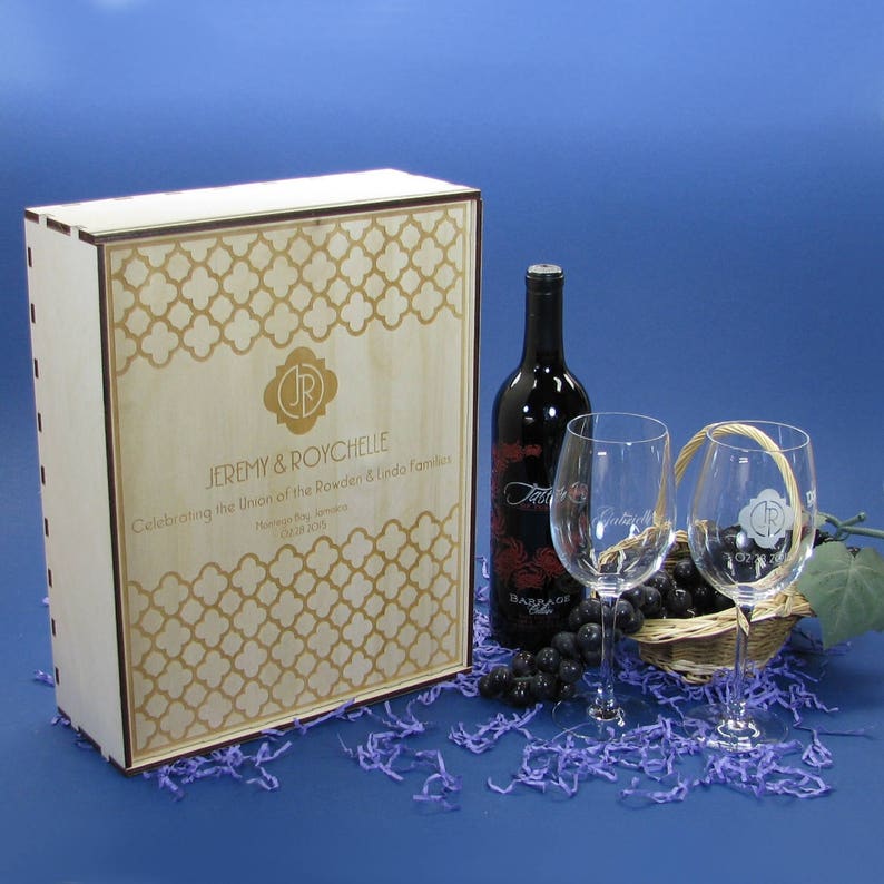 Personalized Wedding Ceremony Wine Box With 2 Crystal Wine Etsy