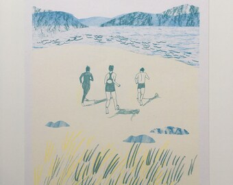 Running in to the Sea Riso Print