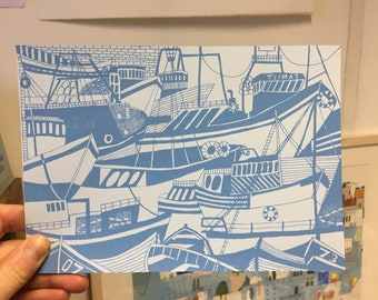 Screen printed Boat postcard