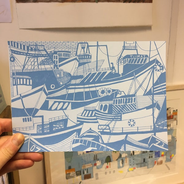 Screen printed Boat postcard
