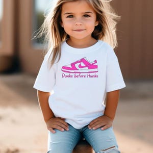 Pink Sneaker Youth Tee - Dunks before Hunks, Cool Kids Shirt, Trendy T-Shirt, Sporty Style, valentines shirt,