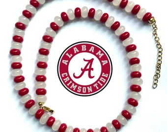 Red and White Real Gemstone Necklace - Crystal Beaded Jewelry - Handmade Gift for Her – Layering Necklace - Anthropologie - SMU - Alabama
