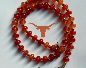 Burnt Orange Gemstone Necklace – Crystal Beaded Jewelry – Handmade Gift Her – Layering Necklace - Anthropologie - University of Texas