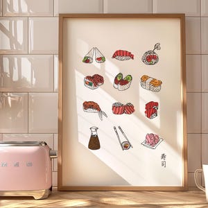Vintage Sushi Poster, Japanese Food Wall Art, Restaurant Wall Art, Japandi Wall Art, Minimalist Kitchen Wall Art, Digital Print