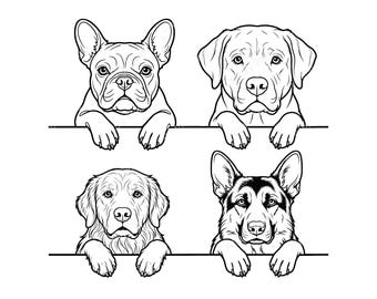 Dog Breed SVG Bundle | Peeking Dog SVG Cut File, French Bulldog, Labrador Retriever, Golden Retriever, German Shepherd