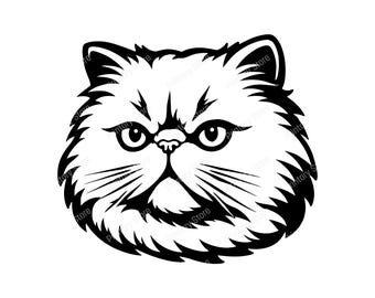 Persian Cat SVG Cut File, Fluffy Cat Face Outline and Longhair Cat Head, Cat Silhouette SVG for Cricut and Silhouette