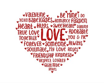 Valentine Word Heart SVG – Valentine Heart SVG Cut File, Typography Word Art, Compatible with Cricut & Silhouette