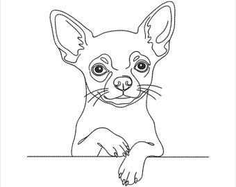 Chihuahua Embroidery Design, Chihuahua Dog Portrait Machine Embroidery Design File, Small Dog Pet Portrait