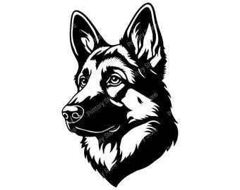German Shepherd SVG Cut File, German Shepherd Head Silhouette, Dog Face Portrait SVG Design
