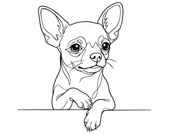 Chihuahua SVG Cut File, Peeking Chihuahua Outline Dog Line Art, Cute Chihuahua Face and Head Design
