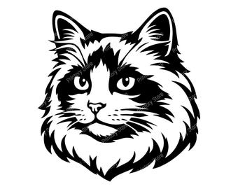 Ragdoll Cat SVG Cut File, Fluffy Cat Face Portrait, Ragdoll Silhouette Design, Cricut & Silhouette