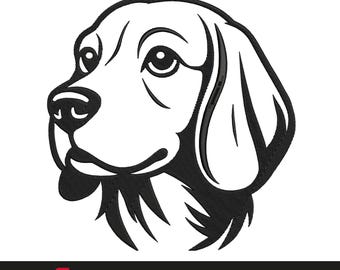 Beagle Face Machine Embroidery Design, Outline, Instant Download, 9 Sizes (3-7in), PES DST JEF
