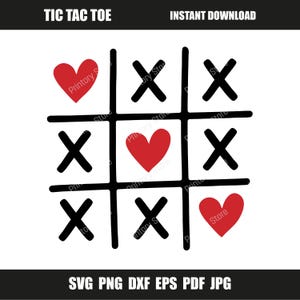 Morpion SVG Saint-Valentin, fichier de découpe SVG Morpion Cœurs, téléchargement instantané, téléchargement numérique