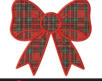 Christmas Bow Applique Embroidery File, Holiday Plaid Machine Design, 9 Sizes Included, Custom Digitizing Available, Multiple Formats