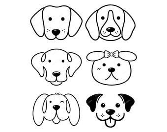 Minimalist Dog Line Art Bundle SVG Png Dxf Eps Pdf Jpg, Cute Puppy Face Outline Clipart, Cricut Cut File, Dog Lover Design