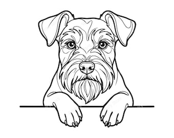 Schnauzer SVG-Schnittdatei, Strichzeichnung eines neugierigen Schnauzer-Hundegesichts, Cricut & Silhouette