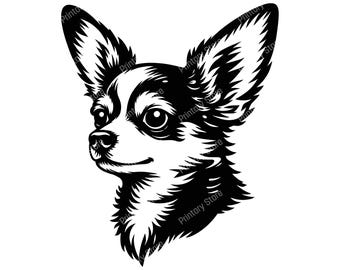 Chihuahua SVG Cut File, Big Ears Dog Face Outline, Chihuahua Head Portrait, Cricut Chihuahua SVG, Silhouette Cut File