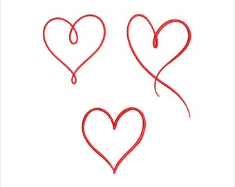 Heart Embroidery Bundle, Heart Outline Embroidery File, Valentine Heart Machine Embroidery Pattern, PES DST JEF
