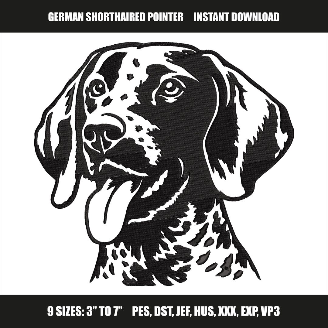 German Shorthaired Pointer Embroidery, GSP Dog Head Portrait, Pointer ...