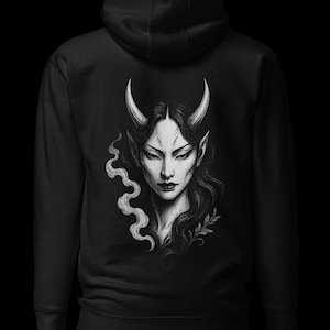 Halloween Oni Hoodie – Japanese Demon Art Pullover Sweatshirt, Spooky Samurai Style, Dark Aesthetic Streetwear